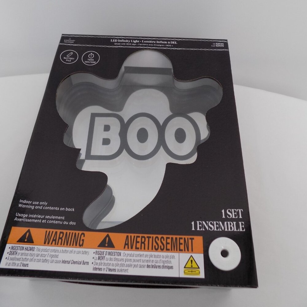 Ashland Halloween LED Infinity Light Ghost BOO Sign Battery Operated Timer New - Picture 1 of 7